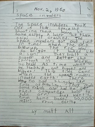 Back In The Day, Seven Year Old Writes About Space Invaders