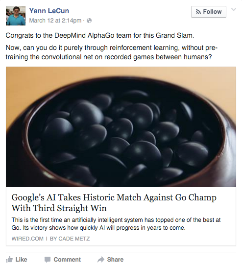Facebook Nerd Throws Heavy Shade at Google Over AlphaGo Victories