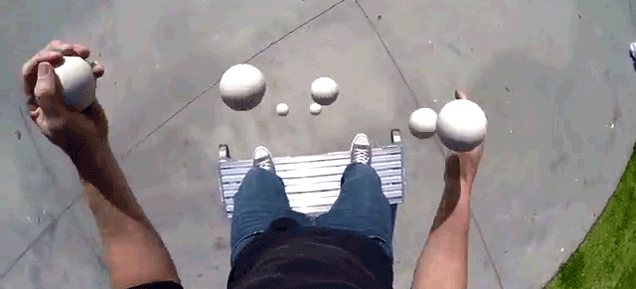 Juggling looks way harder when you see it from a juggler's POV