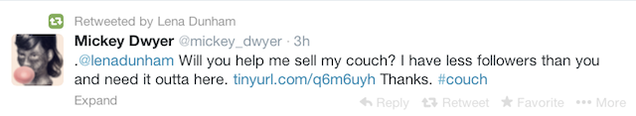 Lena Dunham Helps Some Dude Sell A Couch On Craigslist