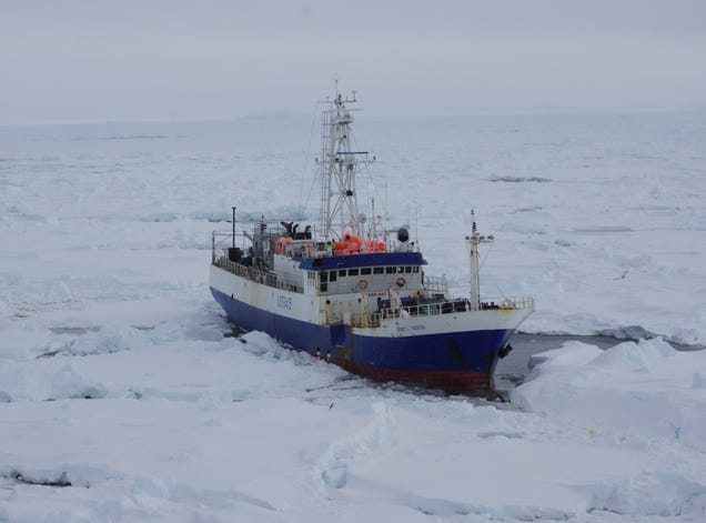 A Mammoth Ice Breaker Frees a Ship Trapped In the Frozen Ocean