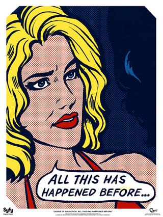 The ladies of Battlestar Galactica, painted in the styles of Klimt, Lichtenstein, and more