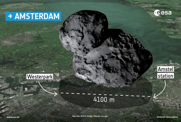 A size comparison of the comet 67P with popular sci-fi spaceships