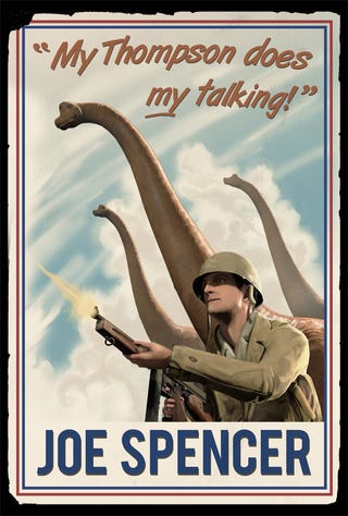 Propaganda posters urge you to keep calm and shoot Nazi dinosaurs