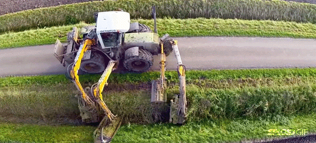 Watching this octopus tractor mowing a roadside ditch is hypnotizing