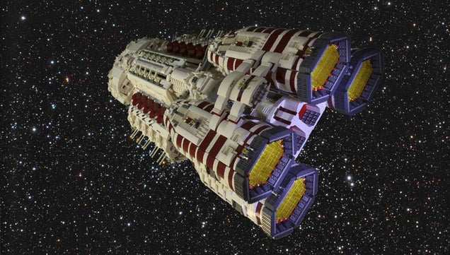 The ships of Battlestar Galactica, immortalized in thousands of LEGO bricks
