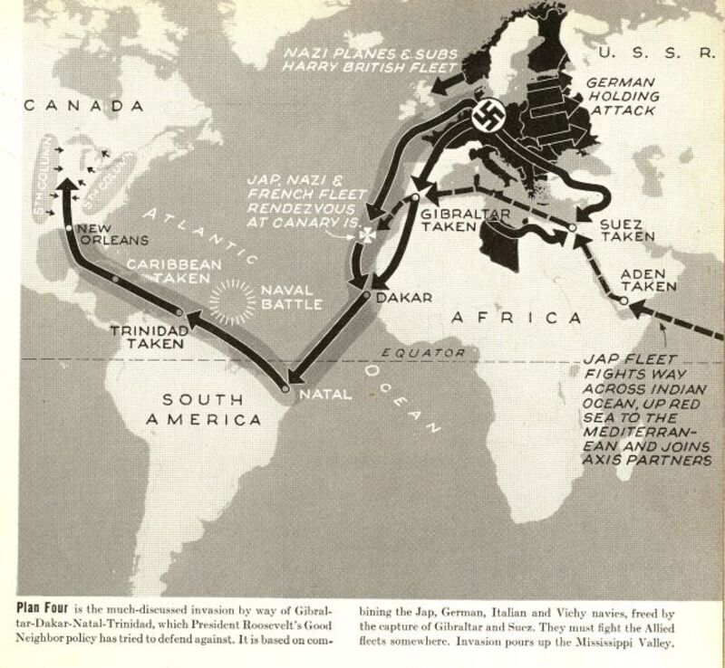 Maps from 1942 of the never-was Nazi invasion of North America