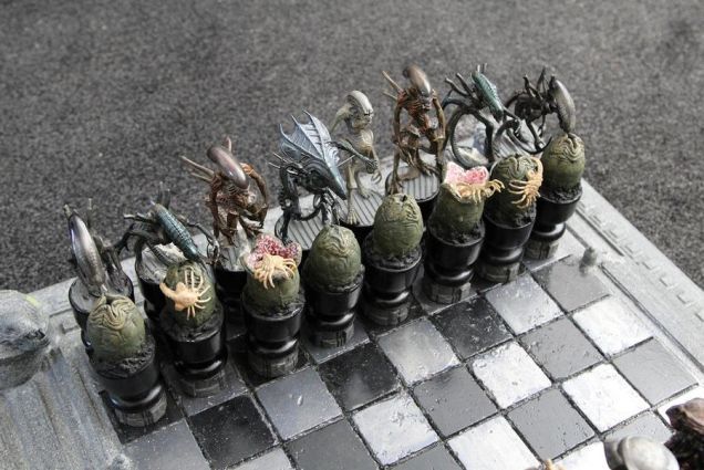 This Alien versus Predator chessboard was built for chessboxing