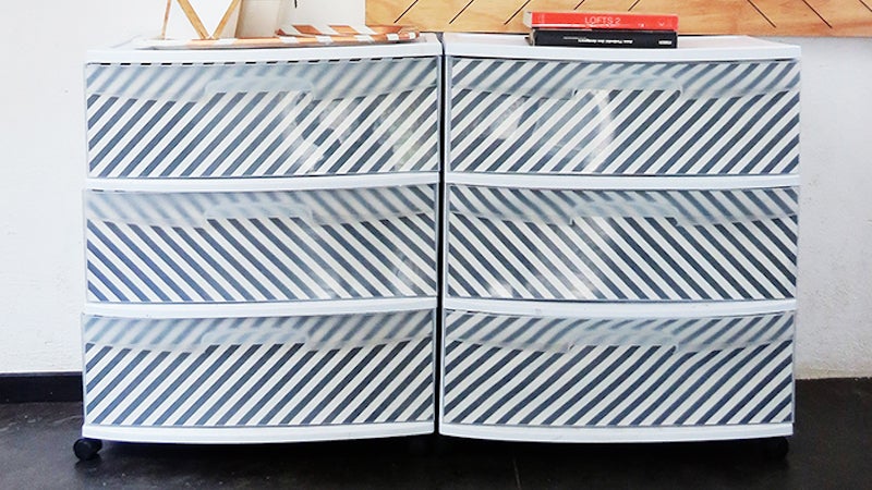 Personalize Cheap Plastic Storage with Patterned Paper Inserts