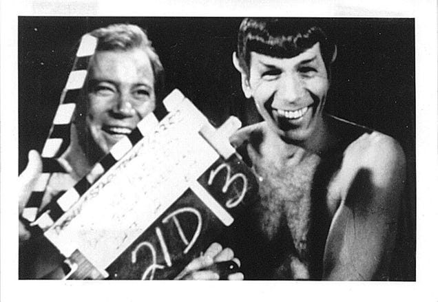 Shatner and Nimoy laughing during filming of 