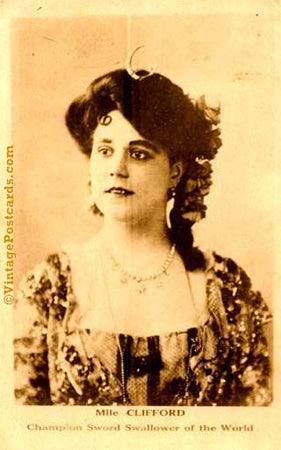 Awesome portraits of female sword swallowers in the 1800s