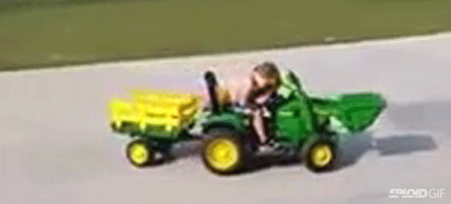 Little kid falls asleep in his toy car and ends up driving in circles
