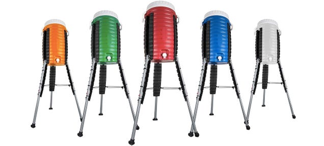 A Beverage Cooler With Retractable Legs Stands Tall Without a Table
