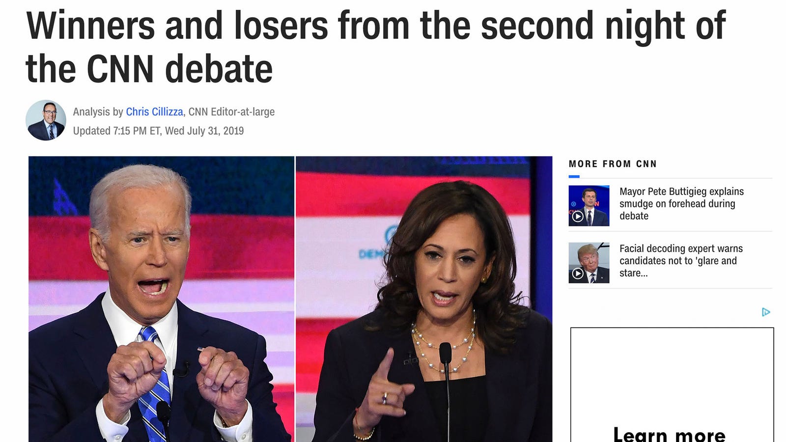 CNN Publishes Winners And Losers Of Wednesday Night Debate 45 Minutes