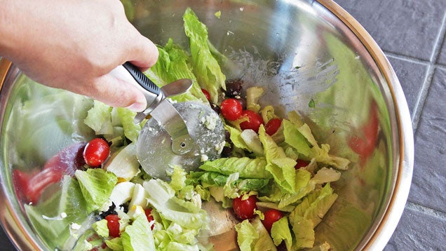 Chop a Salad Directly in the Bowl with a Pizza Cutter