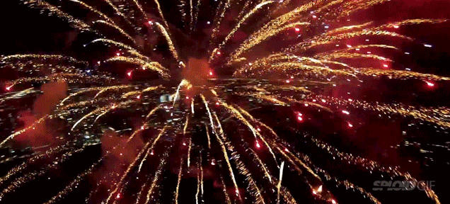 Incredible footage captured by a drone flying through fireworks