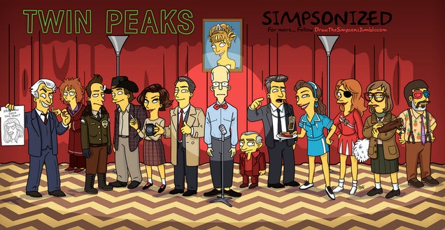 The Cast Of Twin Peaks Drawn In The Style Of The Simpsons