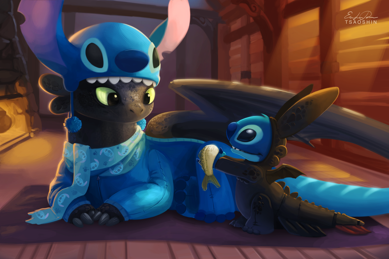 When Toothless And Stitch Have Sleepovers, They Dress Up As Each Other