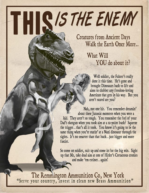 Propaganda posters urge you to keep calm and shoot Nazi dinosaurs