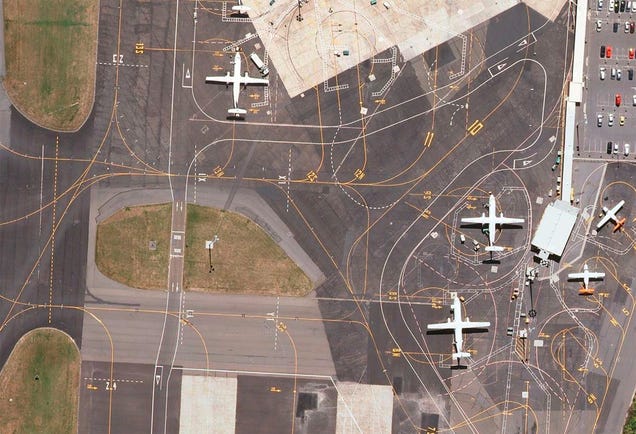 Satellite pictures of airports reveal their extreme complexity