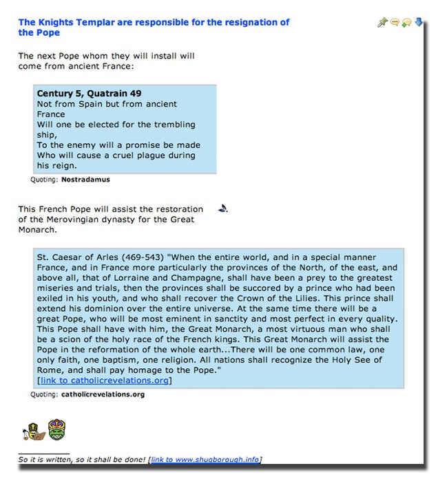Vatileaks to the Knights Templar: the Speculation, Gossip and Conspiracy About Pope Benedict's Abdication