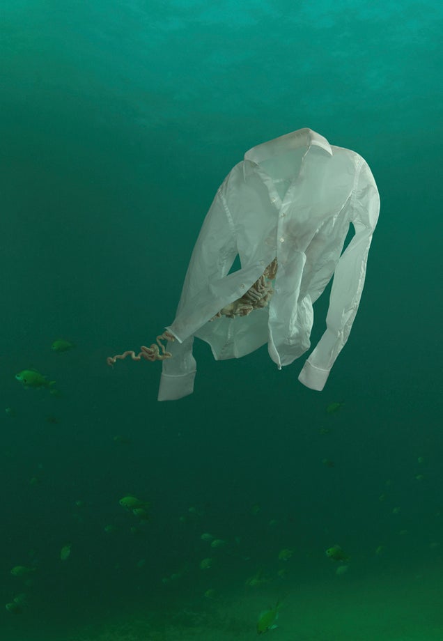 Human organs floating out of dress shirts, underwater