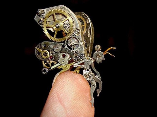 Enjoy These Clever Miniature Sculptures Made From Old Clock Parts