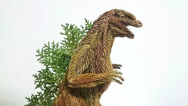 Godzilla Made from Pine Tree Branches Is a Lovely Fire Hazard