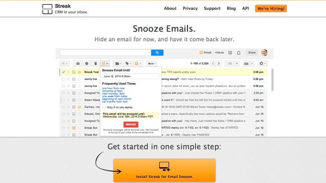 Streak for Gmail Adds an Email "Snooze" Button to Keep Your Inbox Tidy