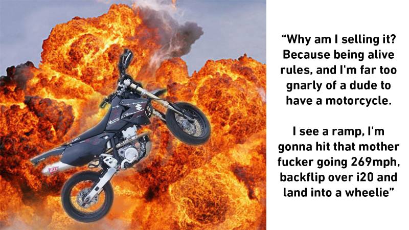 Buy This Craigslist Suzuki Supermoto Because It's A Great Bike And A Better Ad