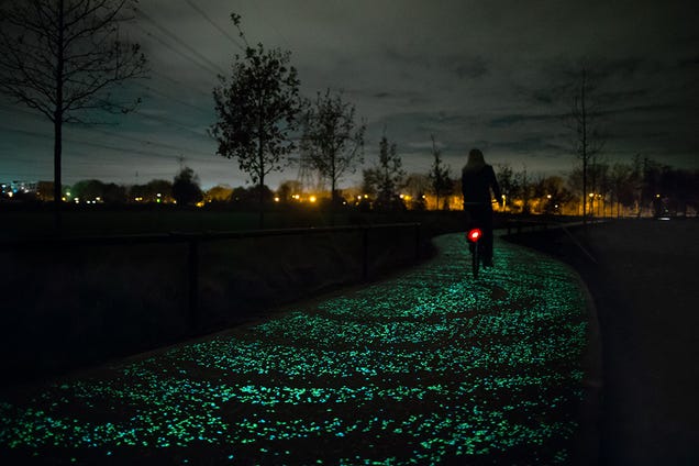 The World's First Glow-in-the-Dark Bike Path Glimmers a Ghostly Green