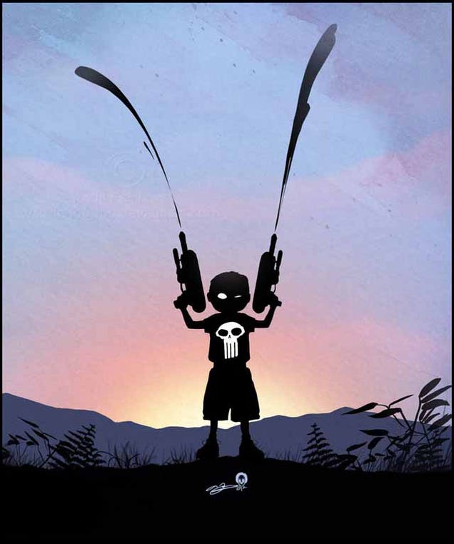 Beautiful superhero silhouettes show comic book characters at recess