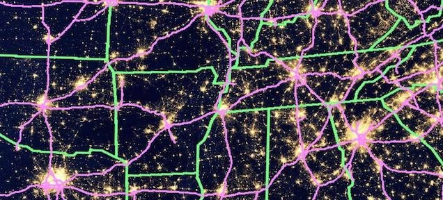 Here's a US map showing the constellation of city lights and highways
