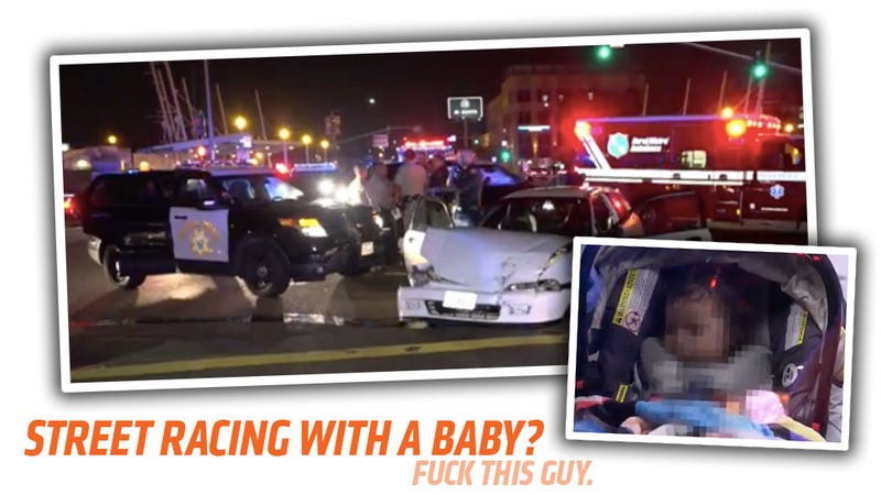 Special Kind Of Asshole Wrecks In Street Race With A Baby In His Car
