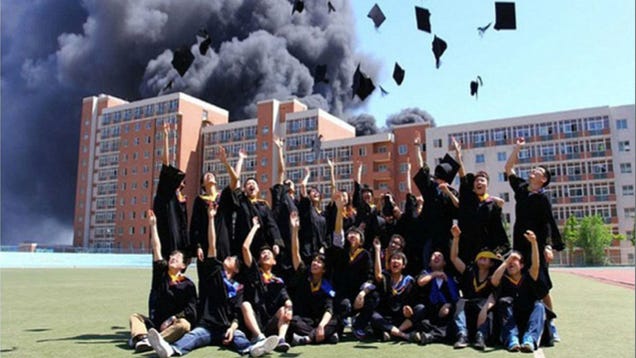 New Grads Toss Their Caps While Their School Burns, Baby, Burns