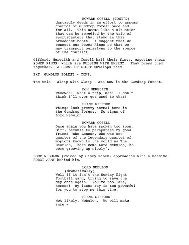 Excerpts From The Long-Lost Script For Monday Night Football: The Cartoon