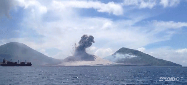 Watch the clouds run away from this volcano eruption
