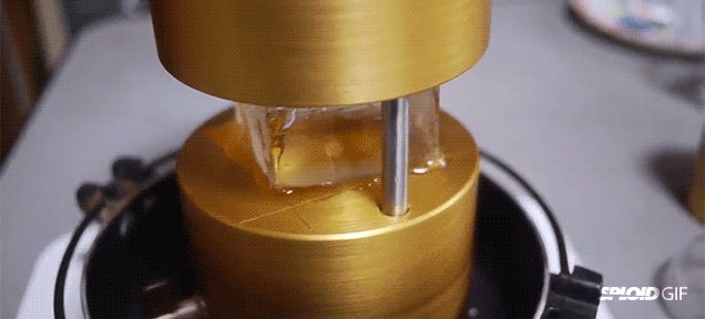 How the hell can an ice cube turn into an ice sphere using brute force?