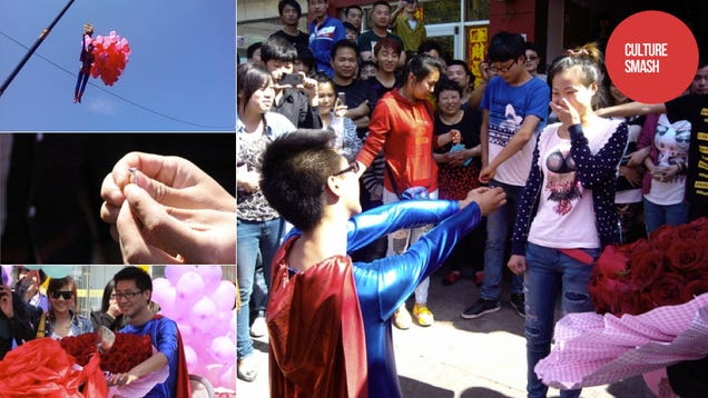 China's Superman Wedding Proposal Required a Crane