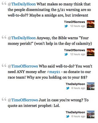 Car enthusiasts troll true believers ahead of end times