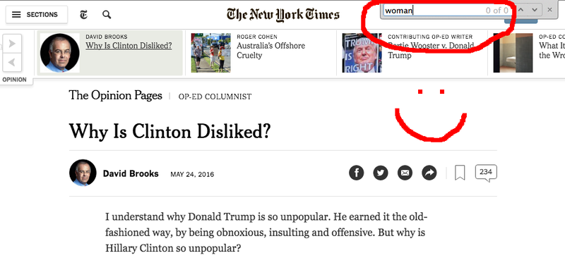 David Brooks Writes Column Titled 'Why Is Clinton Disliked?' That Does Not Contain the Word 'Woman'
