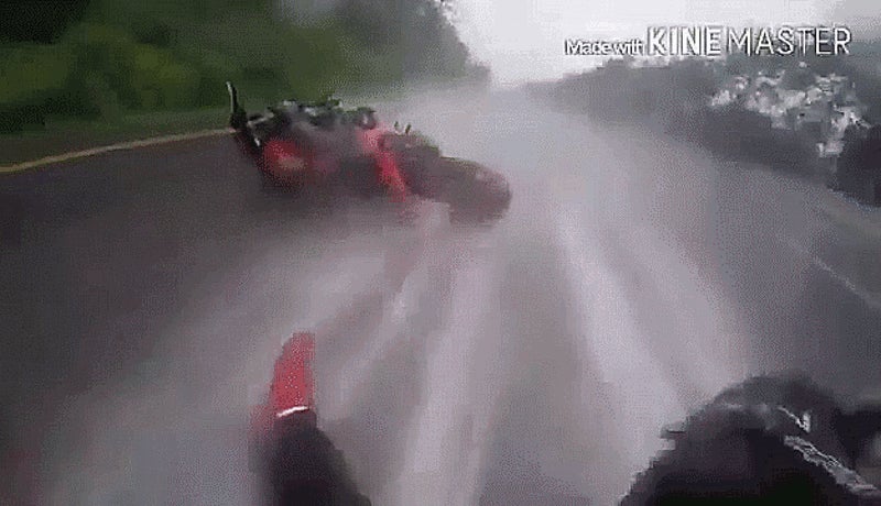 Watch These Motorcyclists Hold On To Each Other During A High Speed Crash