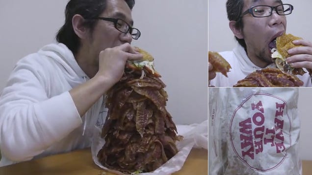 Behold a Hamburger Stacked with a Thousand Pieces of Bacon