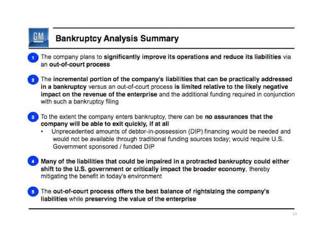 Why GM Doesn't Want Bankruptcy