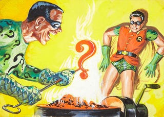 The Dark Knight rides a shark in bondage-crazy 1960s Batman art