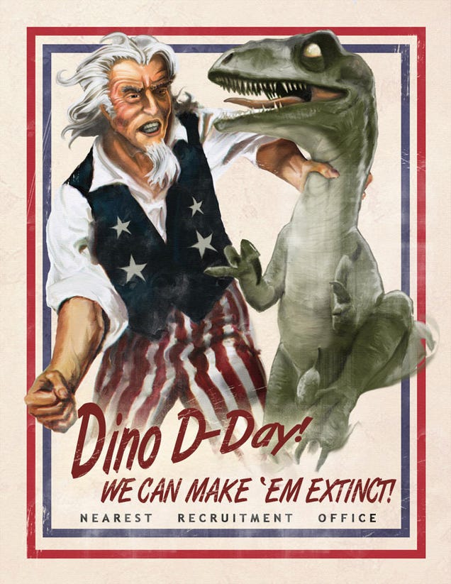 Propaganda posters urge you to keep calm and shoot Nazi dinosaurs