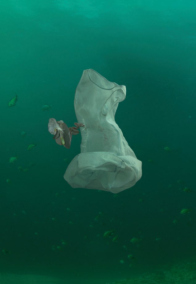 Human organs floating out of dress shirts, underwater