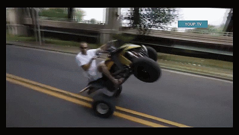 Moron ATV Rider Jousts With Car, Loses Horrifically