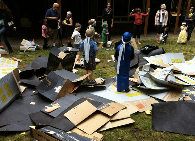 Adorable kaiju birthday party has five-year-olds smashing a cardboard city