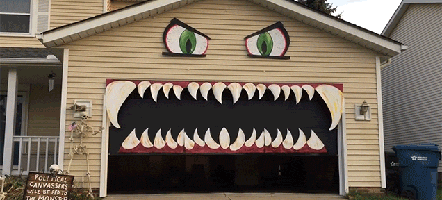 Turning a Garage Into a Monster's Mouth Is a Good Halloween Decoration